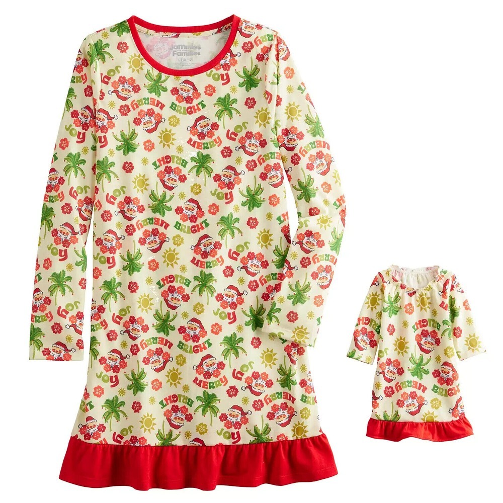 JAMMIES FOR YOUR FAMILIES CHRISTMAS NIGHTGOWN WITH DOLL GOWN Girl's Size M 8‎